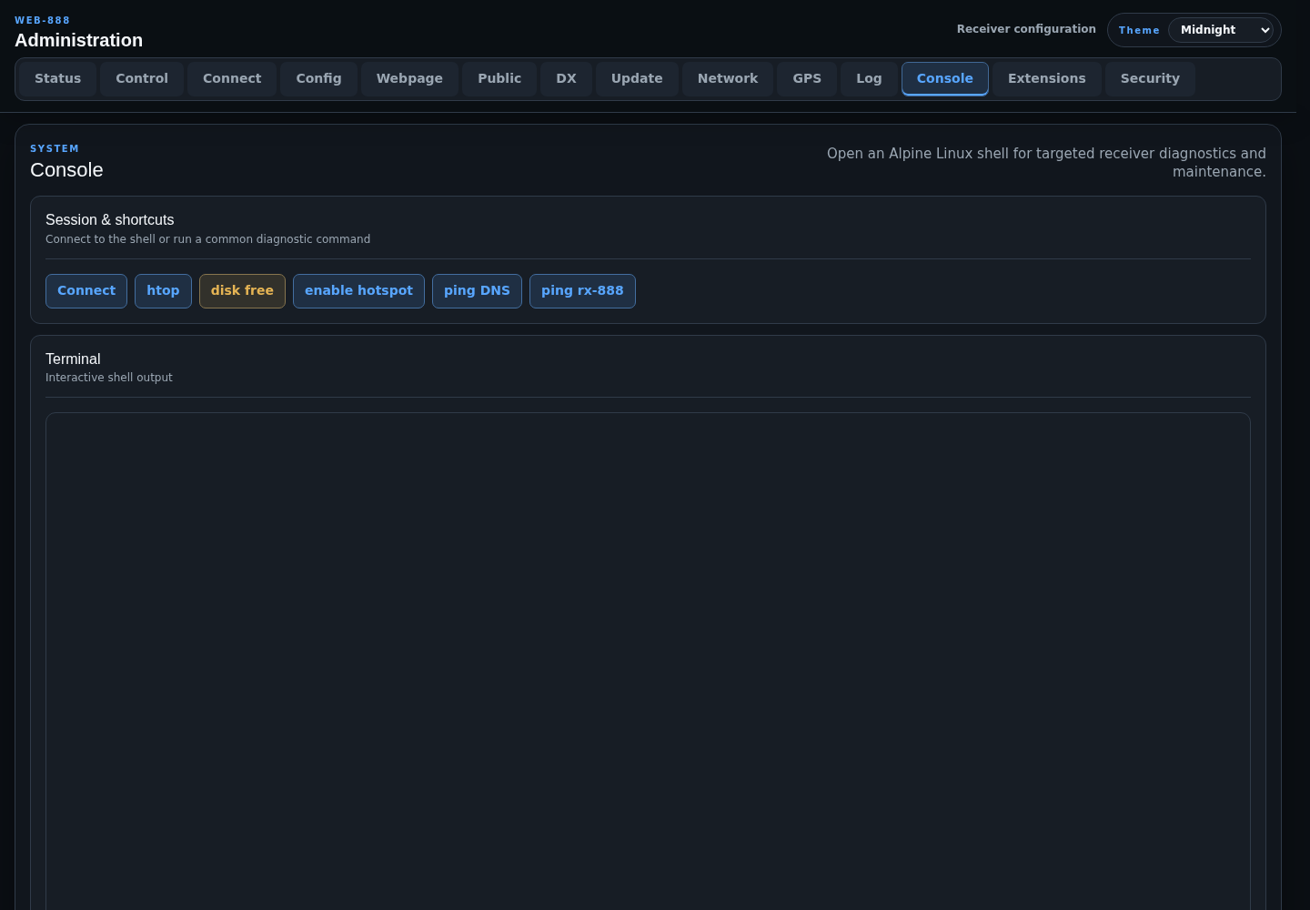 Console administration page