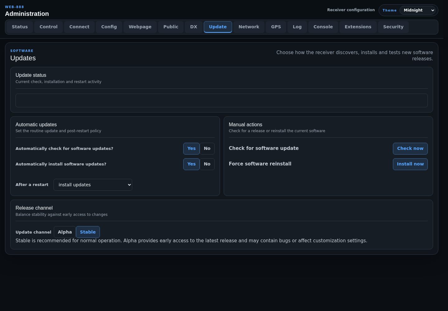 Updates administration page