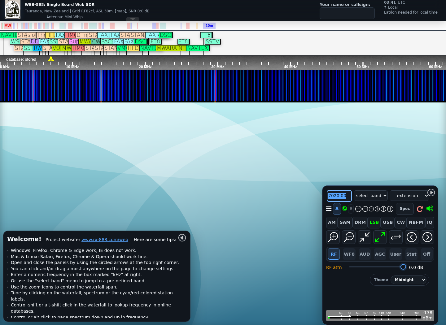 Current Web-888 receiver dashboard